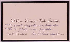 Severini Carlo, biglietto da visita di accompagnamento della moglie Delfina Chiappa Severini